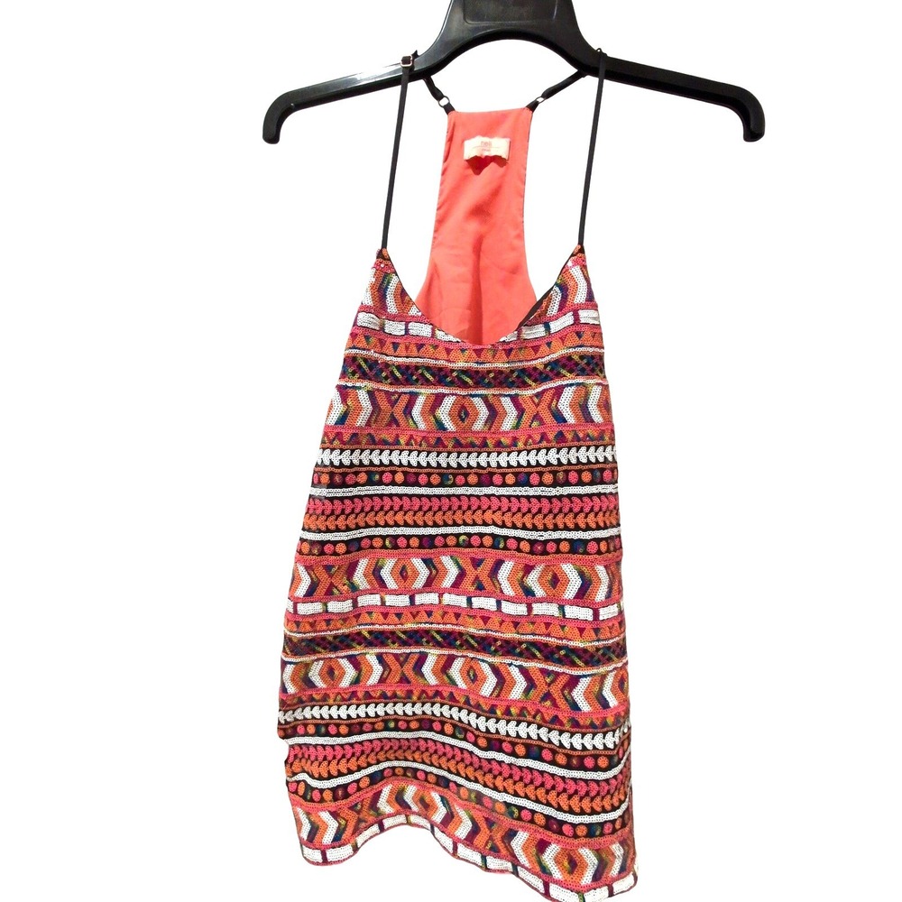 Nell Womens Sequin Geometric Racerback Camisole Top Y2k Bohemian Sparkle Size S - Picture 3 of 11